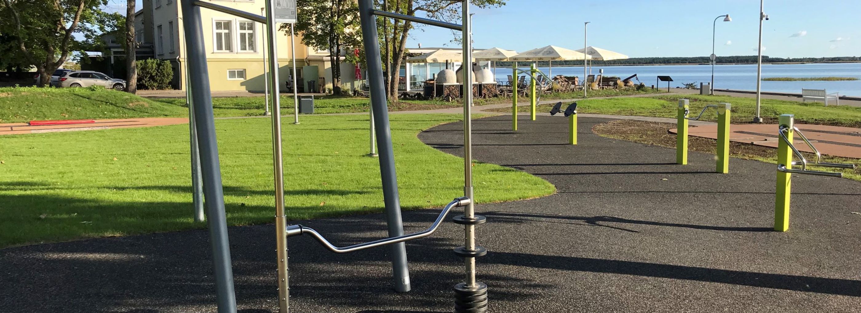 Rubber flooring at an outdoor gym.